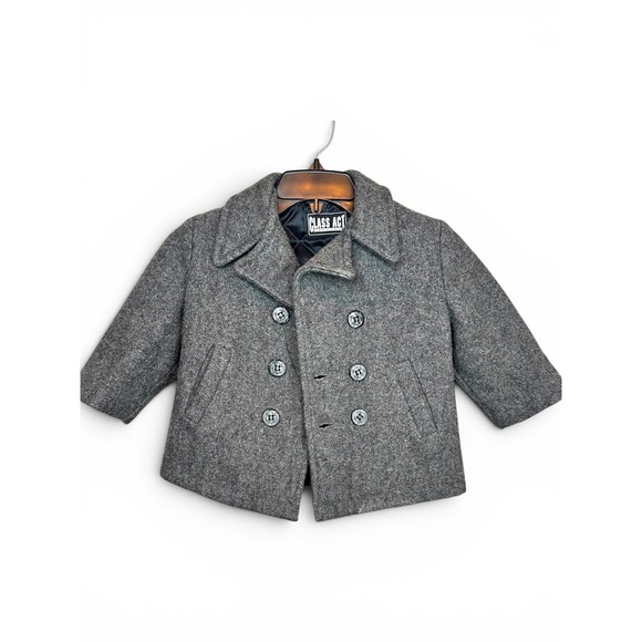 Class Act Other - Class Act Double Breasted Pea Coat‎ Boys 2T Gray Wool Blend Anchor Buttons